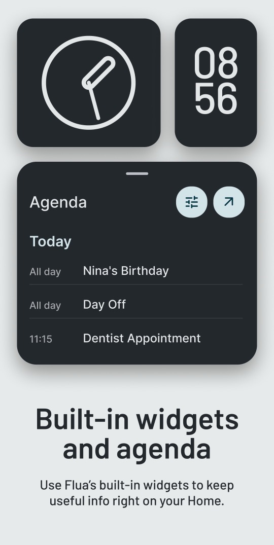 Built-in Flua Launcher widgets and agenda